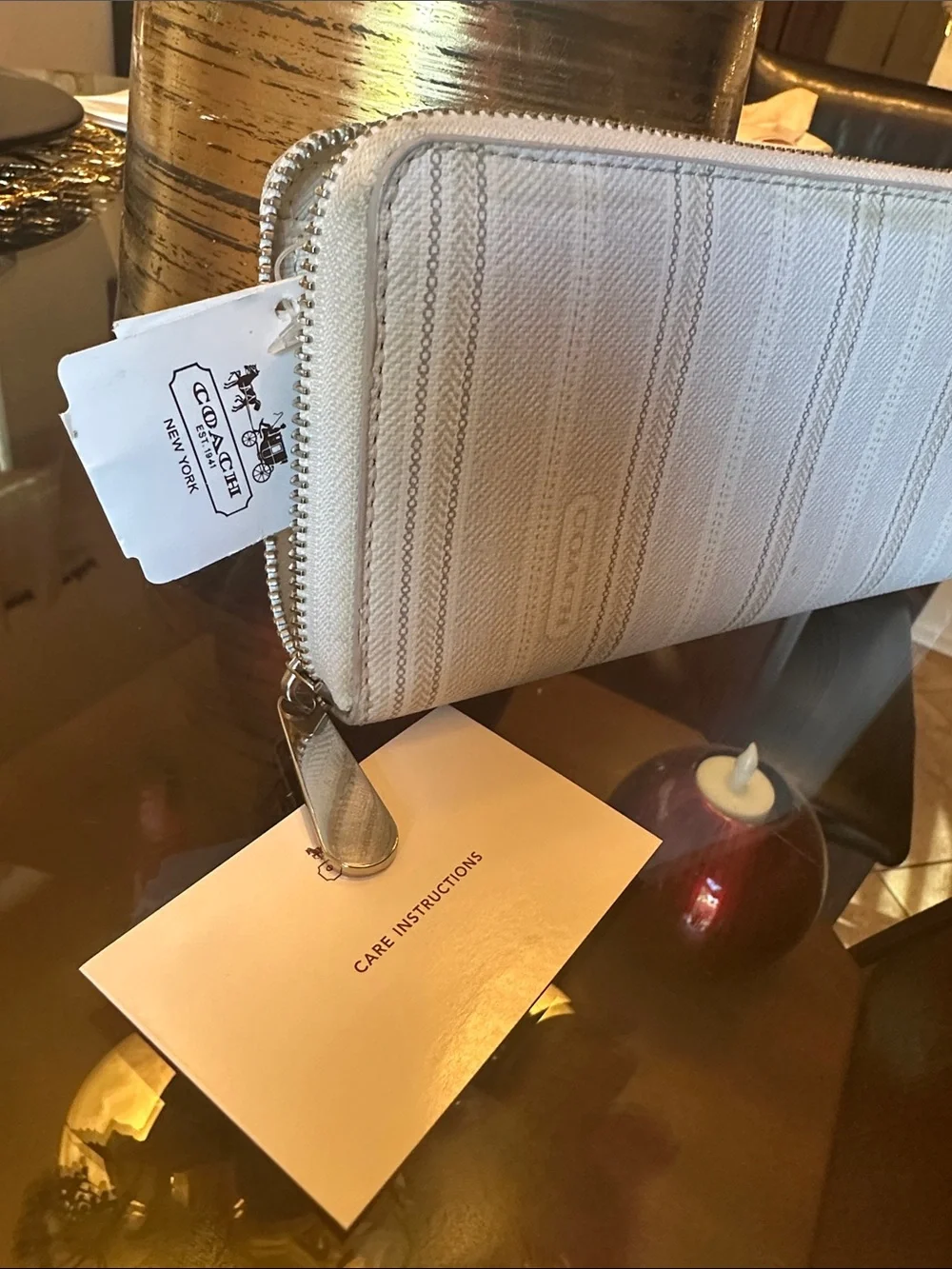 Coach White Striped Tablet Sleeve Case